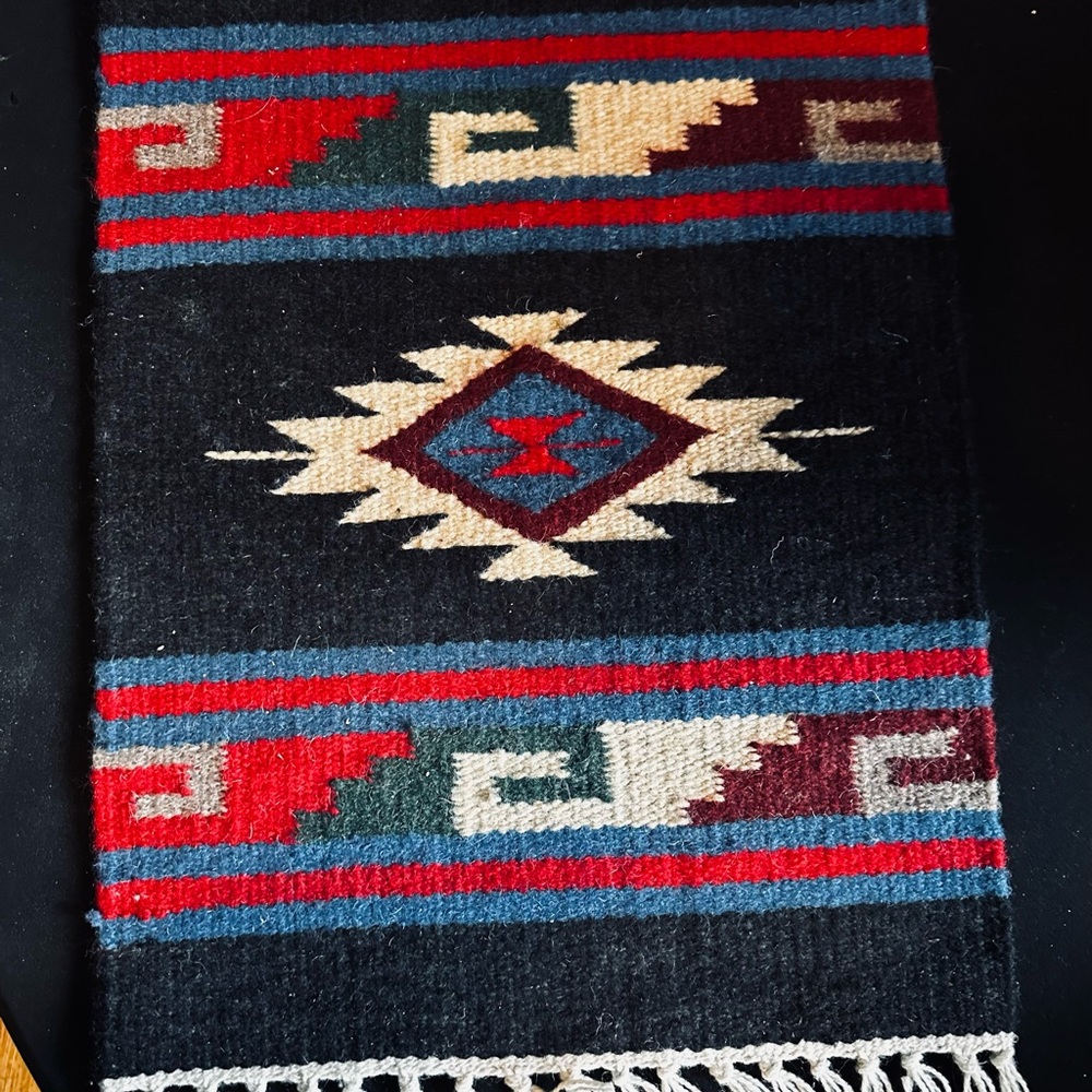 Unique Vintage Black and Red Geometric Rug - Picture 3 of 6